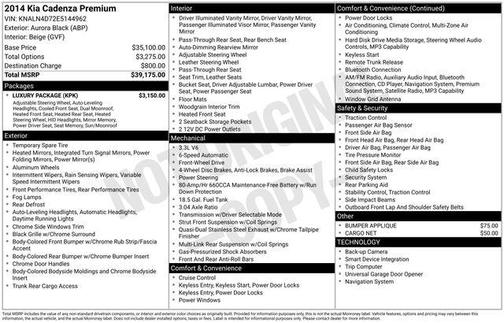 Aurora Black 2014 Kia Cadenza Premium