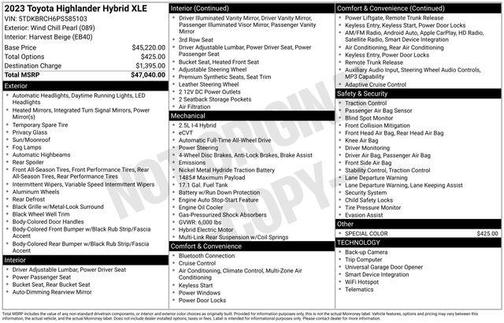 Pearl 2023 Toyota Highlander Hybrid XLE