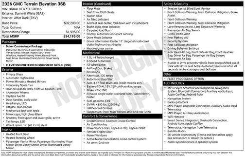 Summit White 2026 GMC Terrain Elevation