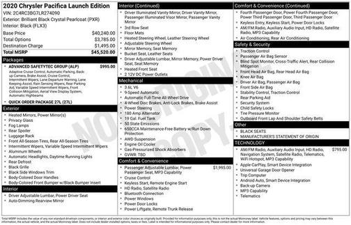 Brilliant Black Crystal Pearlcoat 2020 Chrysler Pacifica Launch Edition