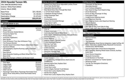 White Pearl 2024 Hyundai TUCSON SEL