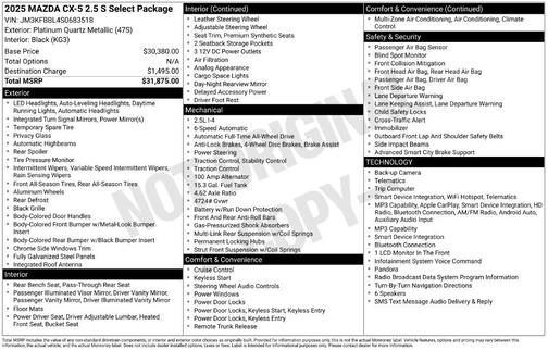 Platinum 2025 Mazda CX-5 2.5 S Select Package