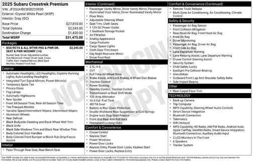 Crystal White Pearl 2025 Subaru Crosstrek Premium