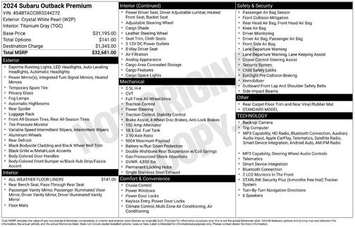 Crystal White Pearl 2024 Subaru Outback Premium