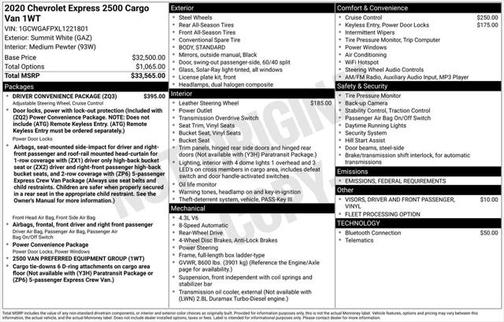 2020 Chevrolet Express 2500 RWD 2500 Regular Wheelbase WT