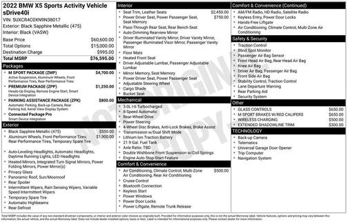 Black Sapphire Metallic 2022 BMW X5 sDrive40i