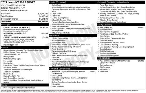 Atomic Silver 2021 Lexus NX 300 F Sport