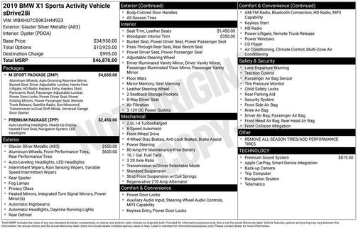 Glacier Silver Metallic 2019 BMW X1 sDrive28i