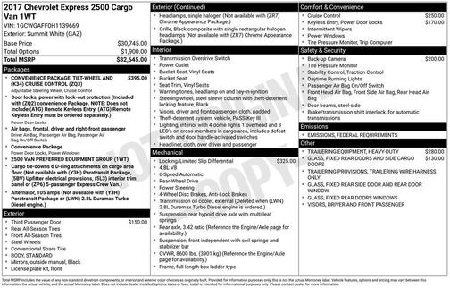 2017 Chevrolet Express 2500 Work Van