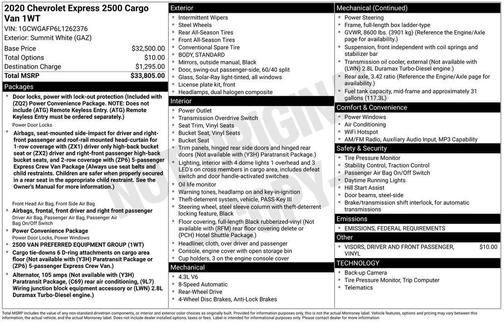 2020 Chevrolet Express 2500 RWD 2500 Regular Wheelbase WT