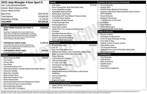 Black Clearcoat 2023 Jeep Wrangler Sport S