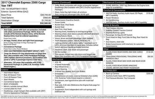 Summit White 2017 Chevrolet Express 2500 Work Van