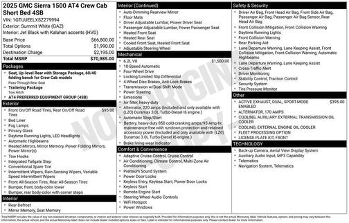 Summit White 2025 GMC Sierra 1500 AT4