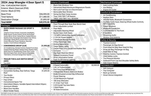 Black Clearcoat 2024 Jeep Wrangler Sport