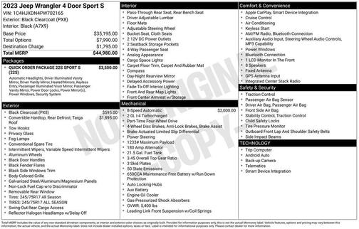 Black Clearcoat 2023 Jeep Wrangler Sport