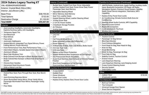 Crystal Black Silica 2024 Subaru Legacy Touring XT