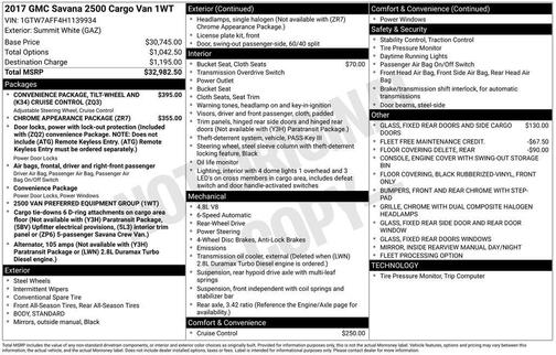 Summit White 2017 GMC Savana 2500 Work Van