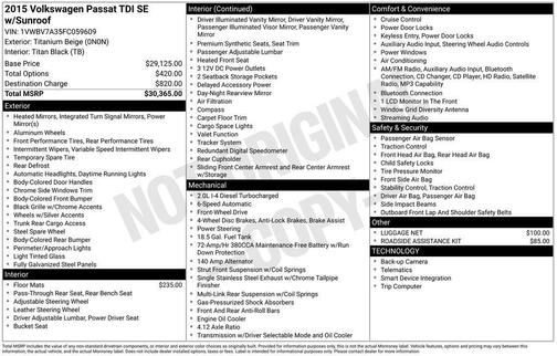 Titanium 2015 Volkswagen Passat 2.0L TDI DSG SE w/Sunroof