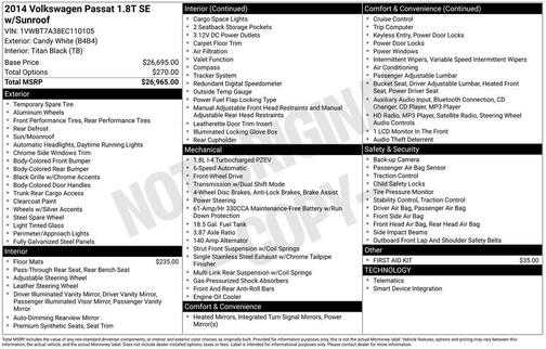 2014 Volkswagen Passat 1.8T Auto SE w/Sunroof & Nav
