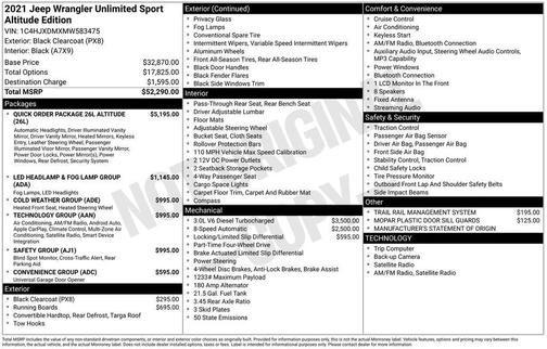 Black Clearcoat 2021 Jeep Wrangler Unlimited Sport Altitude