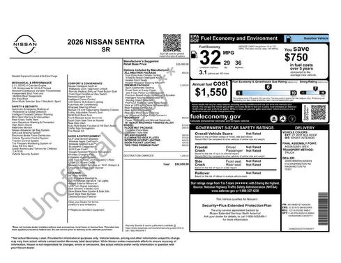 Aspen White/Super Black 2026 Nissan Sentra SR