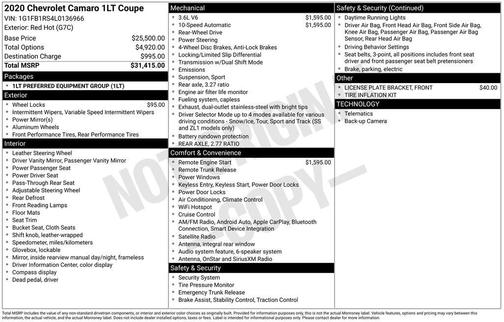 2020 Chevrolet Camaro 1LT