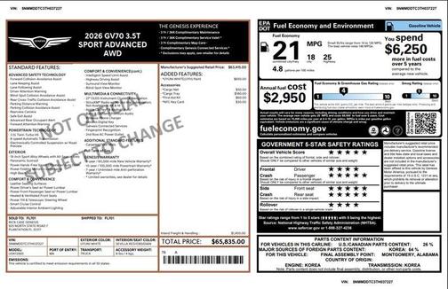 2026 Genesis GV70 3.5T Sport Advanced