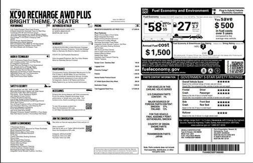 2023 Volvo XC90 Recharge Plug-In Hybrid T8 Plus Bright Theme 7-Seater