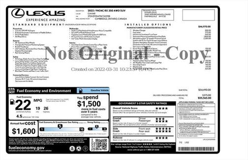 2022 Lexus RX 350 Base