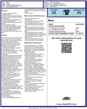 Midnight Black Metallic 2016 Toyota Camry SE