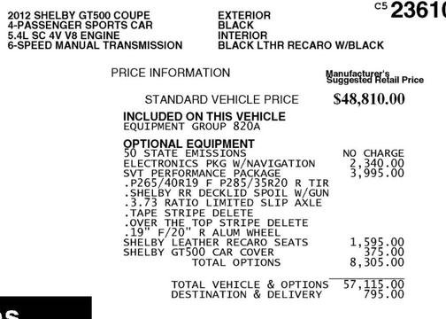 2012 Ford Shelby GT500 Base