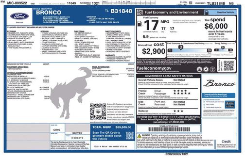 Velocity Blue Metallic 2026 Ford Bronco Heritage Edition