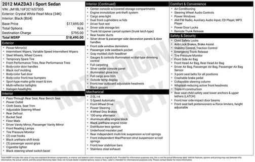 Crystal White Pearl Mica 2012 Mazda Mazda3 i Sport