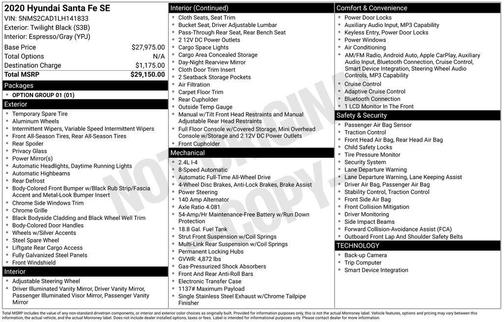 Twilight Black 2020 Hyundai SANTA FE SE 2.4