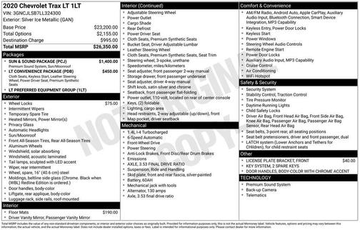Silver Ice Metallic 2020 Chevrolet Trax LT