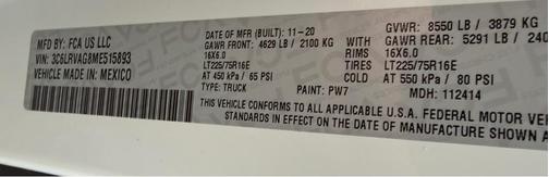 2021 RAM ProMaster 1500 Low Roof