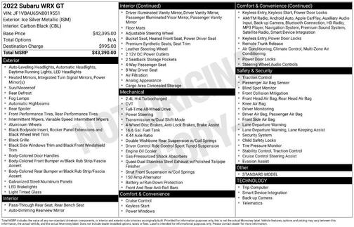 2022 Subaru WRX GT