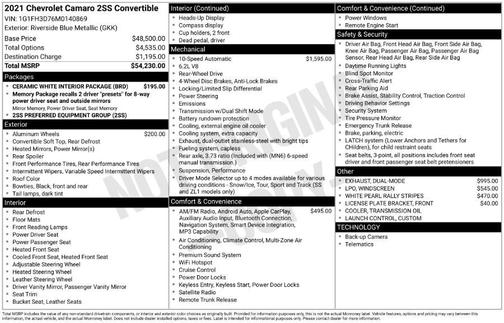 2021 Chevrolet Camaro 2SS