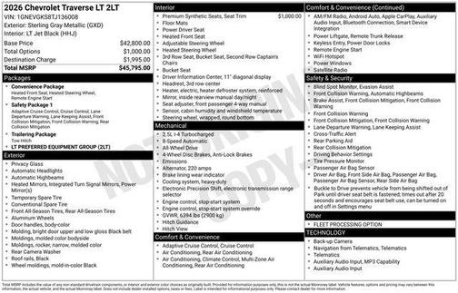 Sterling Gray Metallic 2026 Chevrolet Traverse LT