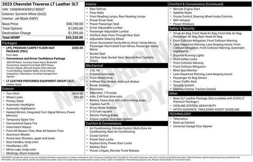 Summit White 2023 Chevrolet Traverse LT Leather