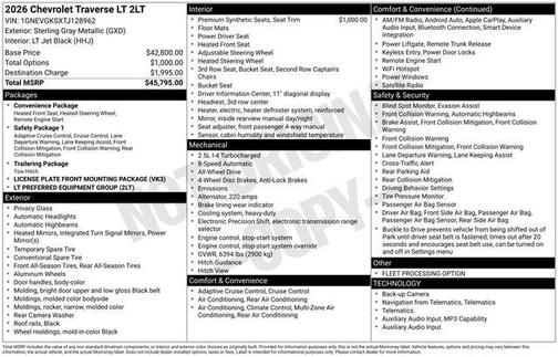 Sterling Gray Metallic 2026 Chevrolet Traverse LT