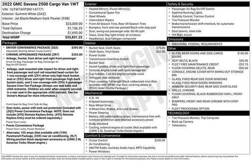 2022 GMC Savana 2500 Work Van