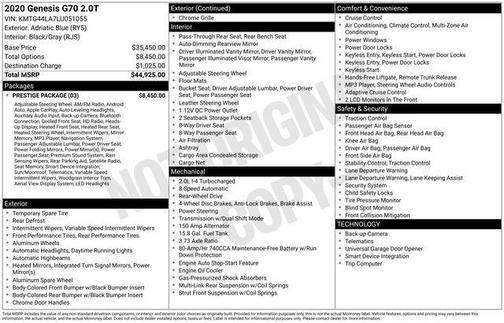 2020 Genesis G70 2.0T RWD