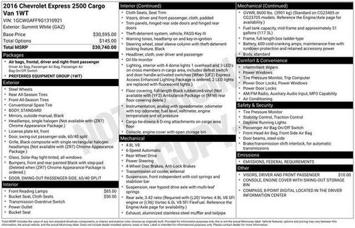 2016 Chevrolet Express 2500 Work Van