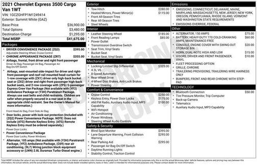 2021 Chevrolet Express 3500 RWD 3500 Extended Wheelbase WT