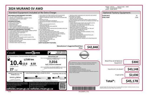 Pearl White Tricoat 2024 Nissan Murano SV Intelligent AWD