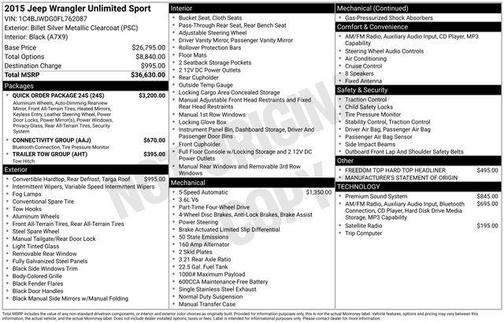 Billet Silver Metallic Clearcoat 2015 Jeep Wrangler Unlimited Sport