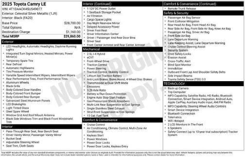 Celestial Silver Metallic 2025 Toyota Camry LE