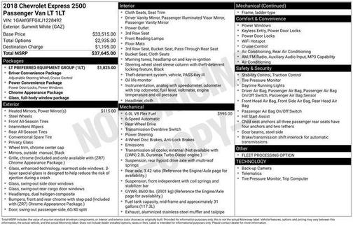 Summit White 2018 Chevrolet Express 2500 LT
