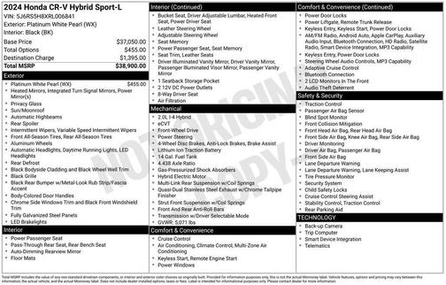 Platinum White Pearl 2024 Honda CR-V Hybrid Sport-L